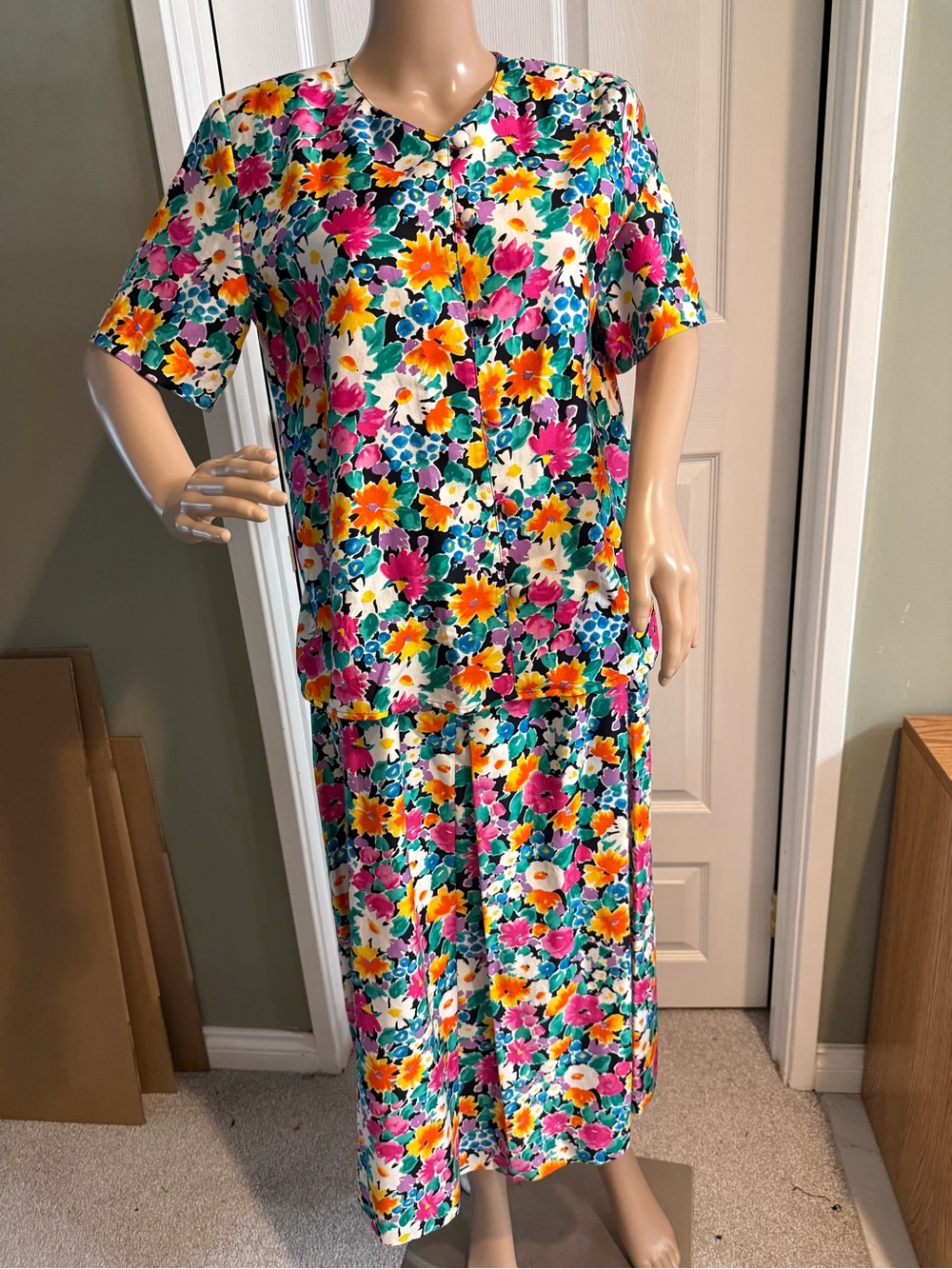 Vintage Talbots 2 Piece Skirt Set Womens 8 Floral USA Shoulder Pads Cottagecore